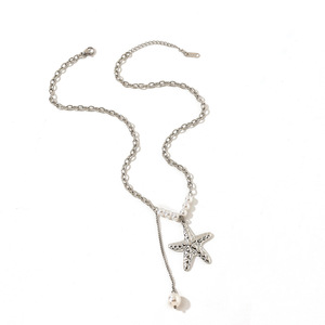 Collier en acier inoxydable avec design étoile de mer et perle, style européen et américain, à porter au quotidien - Product Image 4