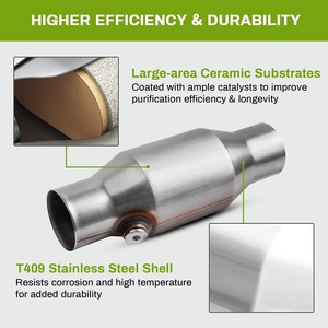 Convertidor Catalítico Universal de 2.5 Pulgadas de Entrada/Salida, Alto Flujo, Corrige el Código P0420, Puerto O2 Compatible, Cumple con EPA, Acero Inoxidable - Product Image 6