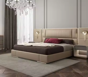 Luxury Room Furniture Bedroom Set <b>Queen</b> King <b>Size</b> <b>Bed</b> Fram Italian Grey Leather Double <b>Bed</b> - Product Image 6