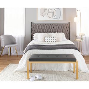 LumiSource Matisse Queen Size Headboard in <b>Black</b> Metal Grey Fabric by DB Braided Minimalist Style Platform <b>Bed</b> <b>Storage</b> Features - Product Image 6