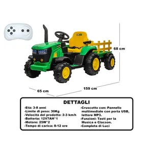 Tracteur vert à roulettes 65x159x68 cm avec télécommande pour enfants de 3 à 8 ans - Product Image 2