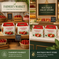 Boîte cadeau personnalisée imprimée fraises, boîtes télescopiques recyclables finition mate avec poignée, emballage pour fruits frais et produits agricoles