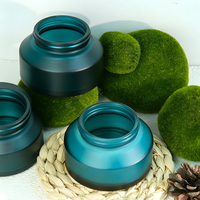 Tarro de vidrio esmerilado verde oscuro de base pesada con tapa de madera, tarro engrosado para el cuidado de la piel, para mascarillas faciales, cremas para ojos y ungüentos.