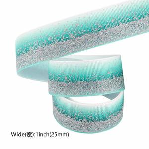 New Arrival Luxury 2.5cm Gradient <b>Glitter</b> Grosgrain Ribbon for Gift Wrapping 5 Yards/Roll - Product Image 3