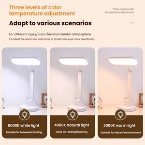 Lampe de bureau LED rechargeable avec batterie intégrée, support pour stylo, lumière de lecture, lampe de chevet simple à intensité réglable au toucher - Product Image 2