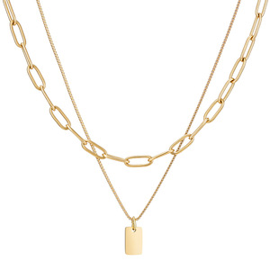 Collar de Doble Capa a la Moda, Acero Inoxidable, Chapado en Oro, Colgante Cuadrado, Cadena Geométrica, Uso Diario, Cadena para Clavícula - Product Image 1