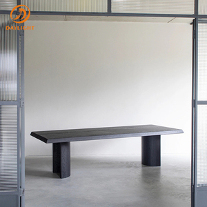 Tavolo da Pranzo Moderno in Legno Massello di Quercia, 8-6 Posti, Rettangolare Lungo, Pannello Spesso, Finitura Noce Scuro - Product Image 2