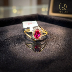 Elegant 24K Gold Luxury Cocktail <b>Ring</b> Red Gemstone Natural Stone Halo Design Women Engagement Wedding Party Special Occasions - Product Image 3