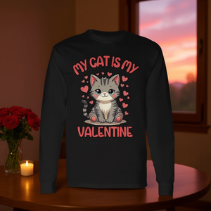 T-shirt a maniche lunghe con stampa Cute Cat My Cat Is My Valentine per San Valentino - Product Image 3