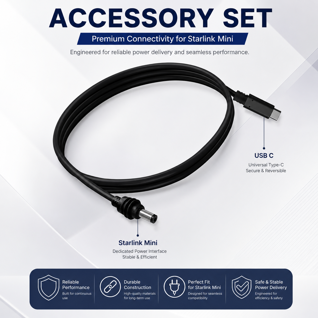 IP67 Waterproof USB-C to DC 5.5x2.1mm 20V 100W PD Power Cable for Starlink Mini dimension drawing