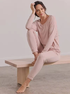 Conjuntos de pijama modal de alta qualidade para mulheres sólido PJ Lounge Wear com cintura elástica encerramento confortável Sleepwear para a primavera - Product Image 2