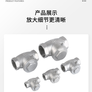 Clapet anti-retour à ressort en acier inoxydable, filetage femelle, classe 150, DN15-DN50, avec trou de montage pour applications en hauteur - Product Image 4