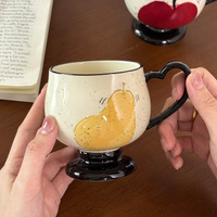Tasse à café en céramique à motif de fruits (pomme, poire) avec pied et anse en forme de cœur, compatible micro-ondes, pour la maison
