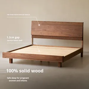 Lit flottant de style moderne, haut de gamme, vintage, chambre principale, grand mobilier en bois massif, noyer noir, moderne pour la maison - Product Image 5