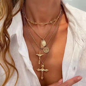 Hip Hop <span class=keywords><strong>Vintage</strong></span> Punk Style 4 pièces/ensemble jésus croix pendentif collier longue chaîne Street Wear objets décoratifs pour femmes hommes mode - Product Image 5