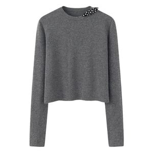Autunno autunno Casual maglia girocollo Pullover da donna girocollo tinta unita morbido comodo tessuto sottile personalizzato con Logo frontale - Product Image 1