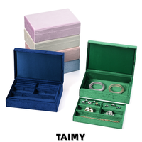 Boîte de rangement à bijoux en velours avec couvercle rabattable, plateau amovible, logo personnalisé, emballage de bijoux, organisateur de bijoux rigide à compartiments multiples