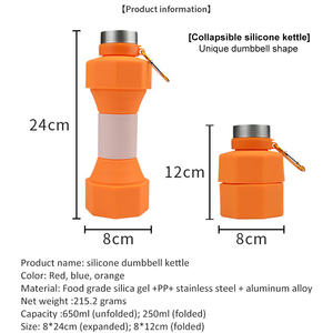 Barbell Design vente en gros pliant Silicone sport boisson bouteille d'eau Logo personnalisé conçu Grm Botella De Agua bouteille pliable - Product Image 5