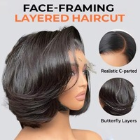 13x4 Frontal de encaje HD sin pegamento para pelucas de corte Pixie corto ondulado en capas recto Bob Peluca de encaje completo SDD corte Romo hecho cabello humano