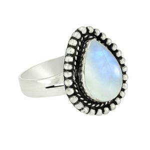 Bague en argent sterling 925 avec pierre de lune arc-en-ciel, taille poire, sertie clos, style vintage, unisexe, pour usage quotidien - Product Image 3