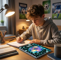 Carnet spirale A5 Neon Glow Soccer, couverture en papier holographique 3D en forme de ballon de football, bloc-notes pour enfants, garçons, filles, cadeau scolaire, OEM personnalisé