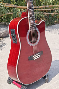 Guitare électro-acoustique 12 cordes rouge vin brillant, logo personnalisé, fabrication artisanale Boult, 41 pouces, micro intégré, instrument à cordes folk, fabriqué en Chine - Product Image 3