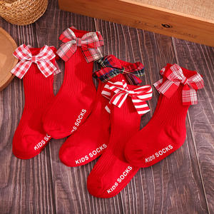 Invierno otoño español Navidad niño niños botines calcetines Medias gran lazo suave algodón Navidad bebé niñas hasta la rodilla calcetín - Product Image 1