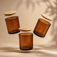 Vente en gros de pots à bougies en verre ambré givré de luxe avec couvercle en métal électro-plaqué, contenants de haute qualité pour bougies parfumées