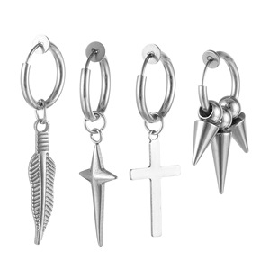 Pendientes de Aro Colgantes de Acero de Titanio con Diseño de Pluma, Cruz y Estrella, Estilo Hip-hop Punk, Clips para Oreja <span class=keywords><strong>sin</strong></span> Perforaciones, para Hombres y Mujeres - Product Image 1