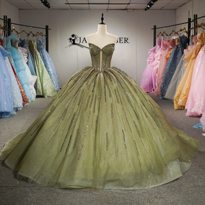 Vestido de Novia de Lujo con Lentejuelas y Cuentas, Color Verde Oliva Brillante, Modelo Dy6960, con Corsé y Tul Brillante para Fiestas y Bodas - Product Image 2