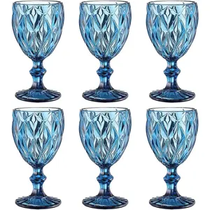 Vintage Wine Glass Goblets Set Of 6pcs Glassware Set Blue 8oz Blue Goblets Drinking Cups Red Wine Glasses For Weddings