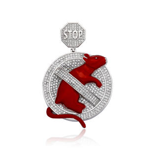 Iced out micro pavé 5A zircone cubique cz hip hop hommes garçon bijoux émail rouge avis No Rats Pendentif Collier - Product Image 1