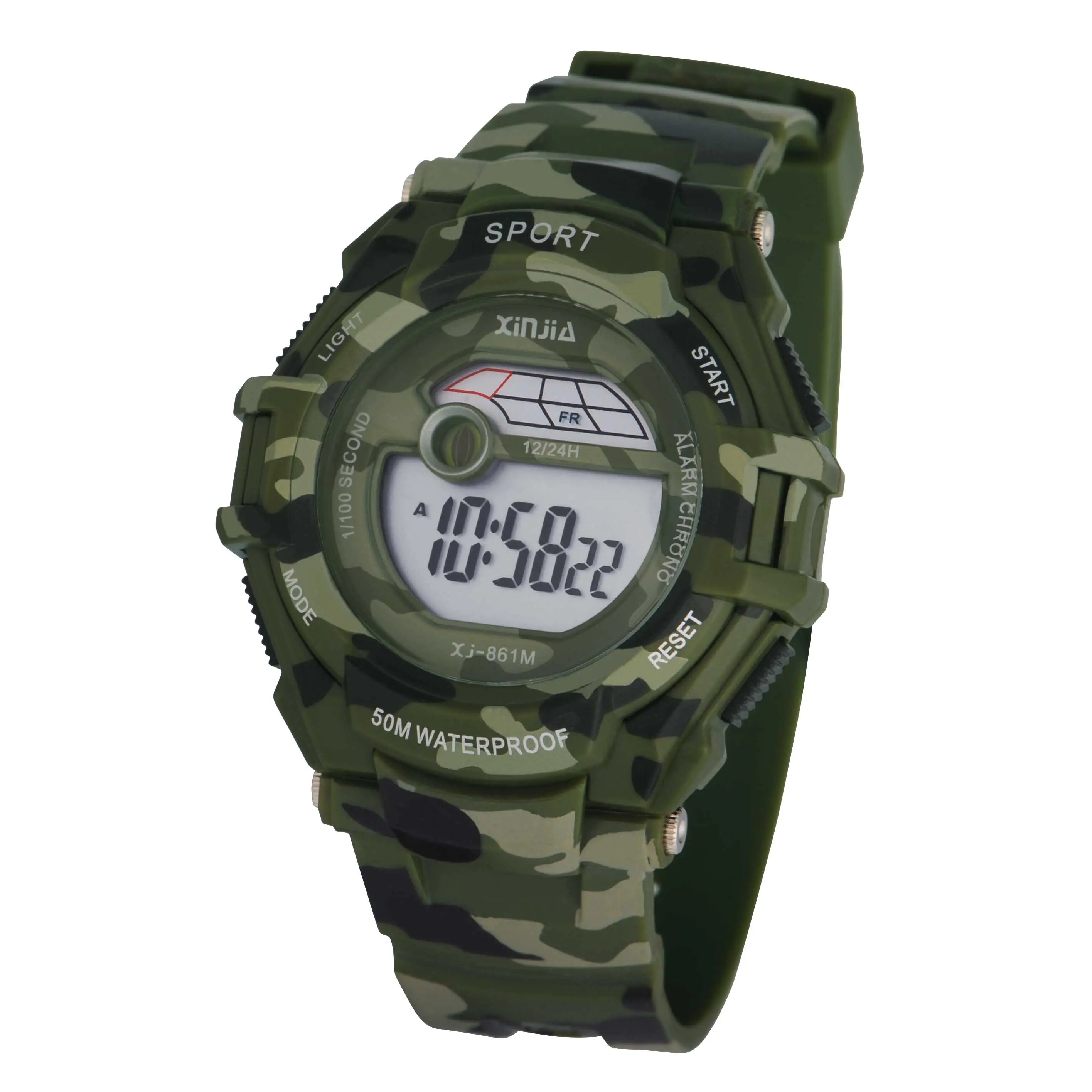 Xinjia 3 colors digital stopwatch oem waterproof digital wristwatches alarm orologi camouflage watches