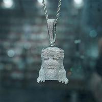 Usine vente chaude or argent métal couleur placage hip hop laiton avec plein bling zircon Jésus tête pendentif collier