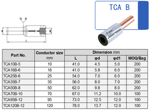 TCA <span class=keywords><strong>B</strong></span> lưỡng kim uốn thiết <span class=keywords><strong>b</strong></span>ị đầu cuối ma sát Hàn cuống kết nối cho điện phụ kiện điện ống đồng Cáp Lug thiết <span class=keywords><strong>b</strong></span>ị đầu cuối - Product Image 2