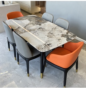 Mesa de Comedor Nórdica de Lujo en Pizarra Blanca Brillante, Combinación de Mesa y <span class=keywords><strong>Sillas</strong></span> de Mármol - Product Image 4