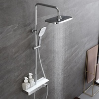 Système de douche thermostatique à double poignée pour tuyaux apparents, finition chrome brossé, construction en laiton, jet de pluie pour salle de bain