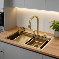 Évier de cuisine rectangulaire moderne multifonctionnel en acier inoxydable à cuve unique avec robinet