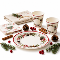 Assiettes en papier jetables de Noël 9 pouces, qualité alimentaire, imperméables, motif pomme de pin, ensemble de vaisselle de fête pour dîner de fin d'année