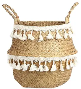 Cesta de palha para venda por atacado, cesta de bambu/palha tecido natural feita à mão