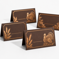 Carte de table de Thanksgiving de luxe en feuille d'or, carte de placement personnalisée en carton rigide avec estampage bronze pour l'agencement des tables de restaurants haut de gamme