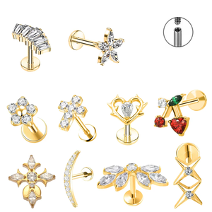 Piercing Labret, Anillos de <span class=keywords><strong>Nariz</strong></span> con Forma de Flor, Joyería de Titanio Dorado con Rosca Interna, Hipoalergénica, para Bodas y Compromisos - Product Image 1