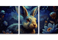 Pintura por Números de 3 Paneles para Adultos, 3 Piezas, el Conejo y las Flores Bajo la Luz de la Luna, Kit de Pintura al Óleo Digital DIY para Regalo