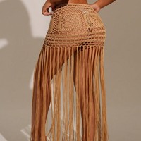 Gehaakte strandrok met kwastjes voor dames, doorschijnend, uitgehold, zomerse bikini-cover-up
