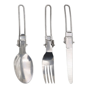Ensemble de couteau, fourchette et cuillère pliants en acier inoxydable, vaisselle de camping portable, trois pièces, ustensiles de voyage légers - Product Image 2