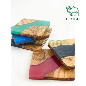 Sous-verres en bois de bambou naturel de résine de style d'océan gravés en bois massif pour le mariage - Product Image 2