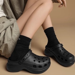 Clogs For <b>Women</b> Thick Sole Closed Toe Breathable Non Slip Odor Resistant 6cm Height Increasing Beach Sandals White <b>Black</b> Bone - Product Image 3