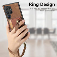 Funda de Cuero Lisa para Teléfono Móvil con Diseño Inteligente, Agarre Lateral y Correa para Samsung S24 Ultra