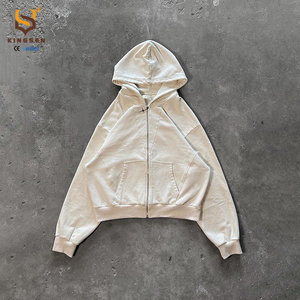 เสื้อฮู้ดดี้ทรงบ็อกซี่แบบซิป ผ้าเฟรนช์เทอร์รี่หนา 420 กรัม สไตล์สตรีทแวร์ ลุคย้อนยุคฟอกสีแบบแอซิดวอช ทรงโอเวอร์ไซส์ สำหรับผู้ชาย - Product Image 4