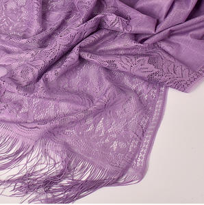 Venta al por mayor tela de encaje de las mujeres otras bufandas chal con borlas Sexy encaje <span class=keywords><strong>flores</strong></span> colores sólidos malla envuelve pañuelo para la cabeza Hijab - Product Image 6